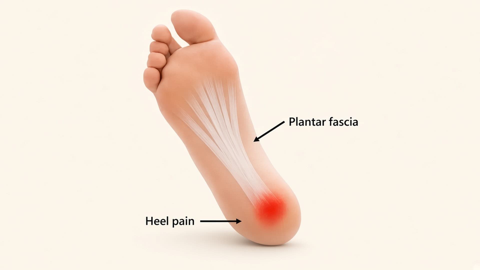 Sole of the foot with the plantar fascia and heel pain marked